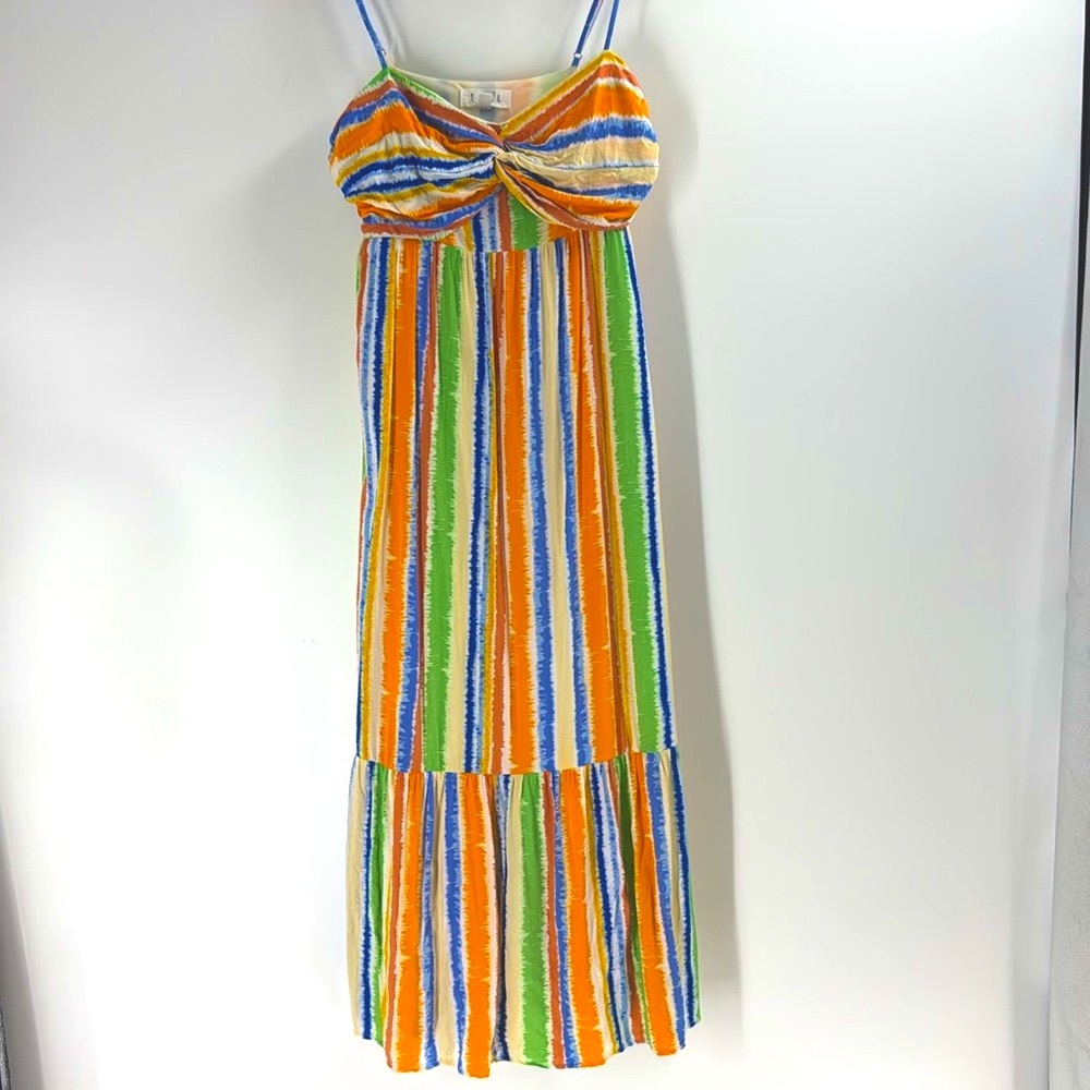 THML maxi dress rainbow stripes summer resort dress spaghetti strap flowing